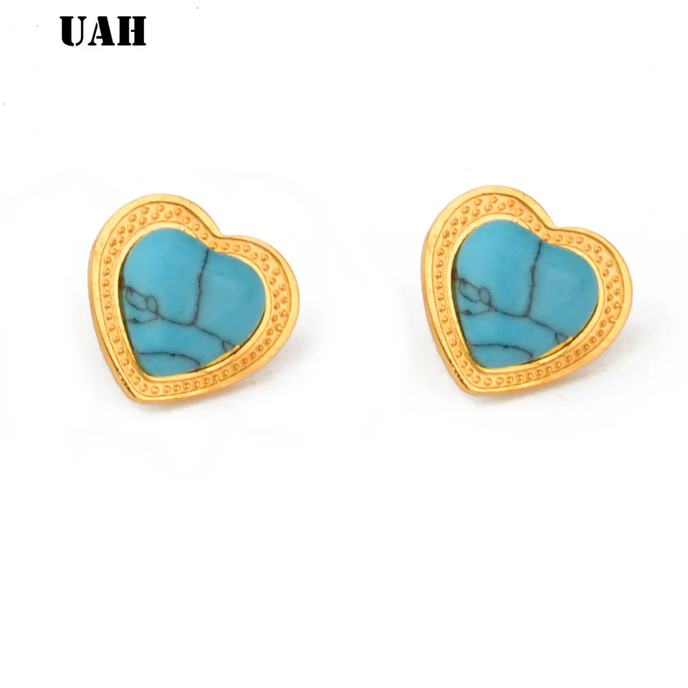 UAH-pendientes de acero inoxidable con forma de corazón para mujer y niño, aretes de tuerca, joyería de moda, regalo para hermana y dama de honor