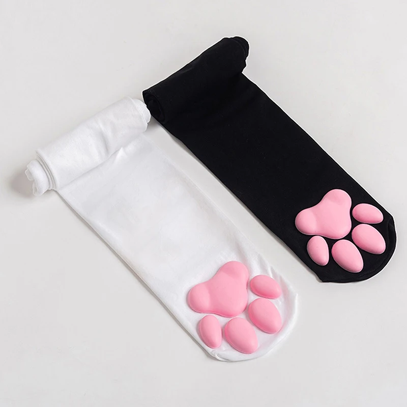 1 Pair Cat Paw Pad Sock Pink Cute Lolita Thigh High Socks For Girls Kids Women Cosplay 3D Kitten Claw Stockings