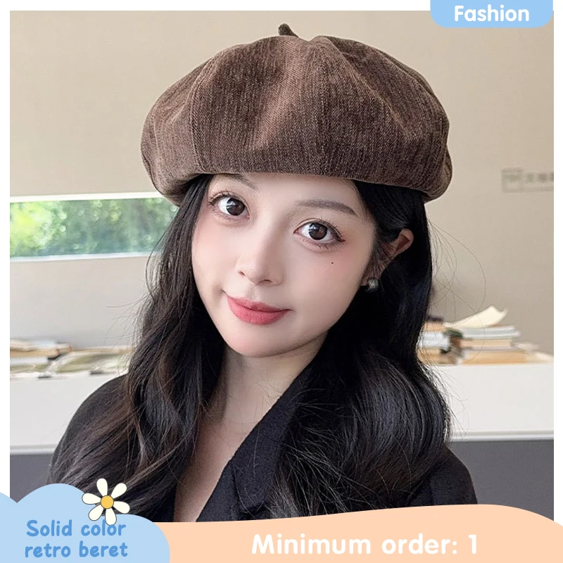 Spring and Autumn Korean Retro Solid Color Beret Women Travel Check-in Photo Commuter Warm Fashion All-match Painter Newsboy Cap