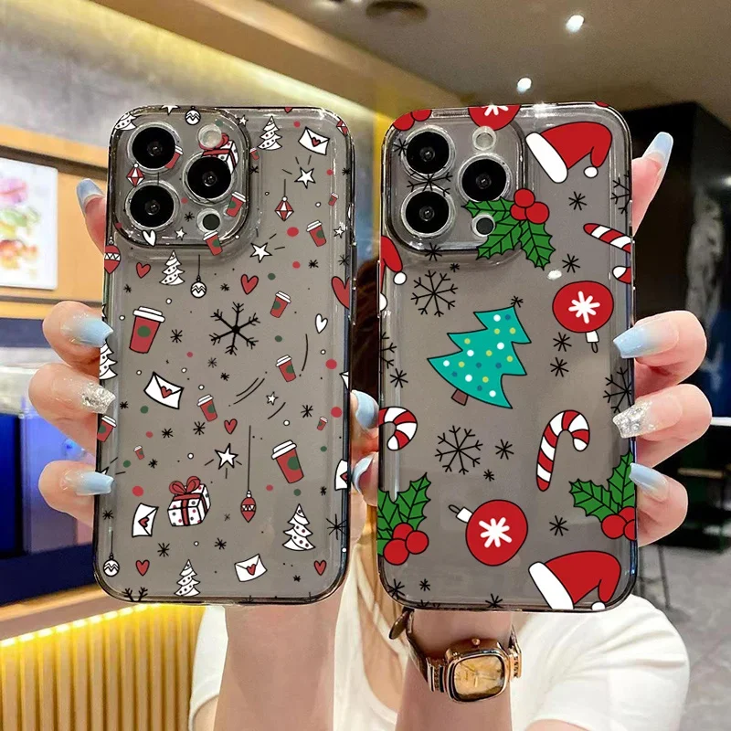 Christmas Santa Snowman Elk Door Pattern Phone Case For iPhone 16 15 14 13 12 11 Pro Max Mini 7 8 Plus Cartoon Soft Cover Fundas