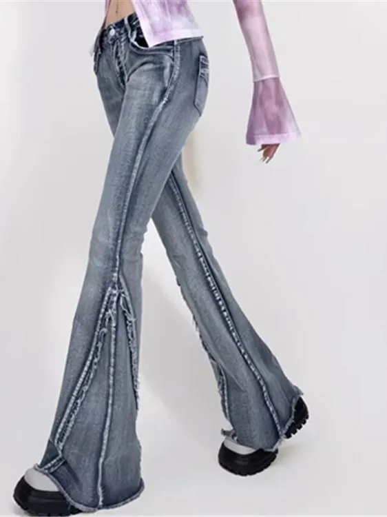 2024 Autumn/winter New American Style Retro High Waisted Micro Flared Jeans Women Spicy Girl Niche Slim Casual Pants XCNO