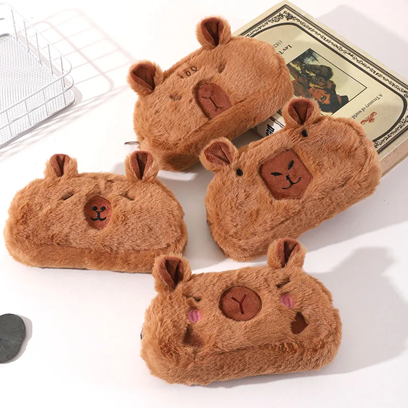 8pcs/lot Cartoon Capybara Plush Pencil Case Kawaii Pencil Box Cosmetic Pen Bag Stationery School Supplies