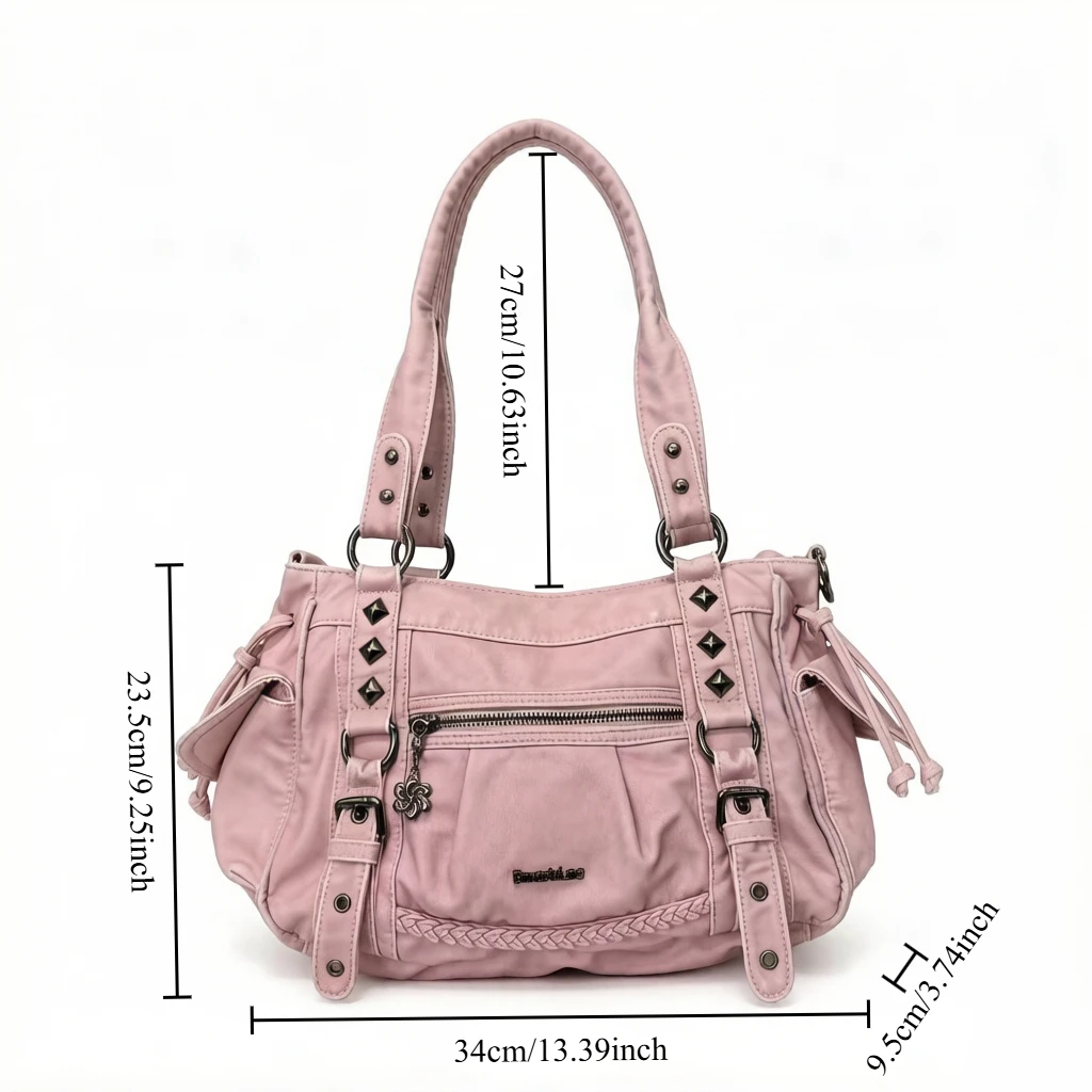 Vintage street girl Y2K motorcycle tote bag with multiple pockets and personalized crossbody shoulder bag