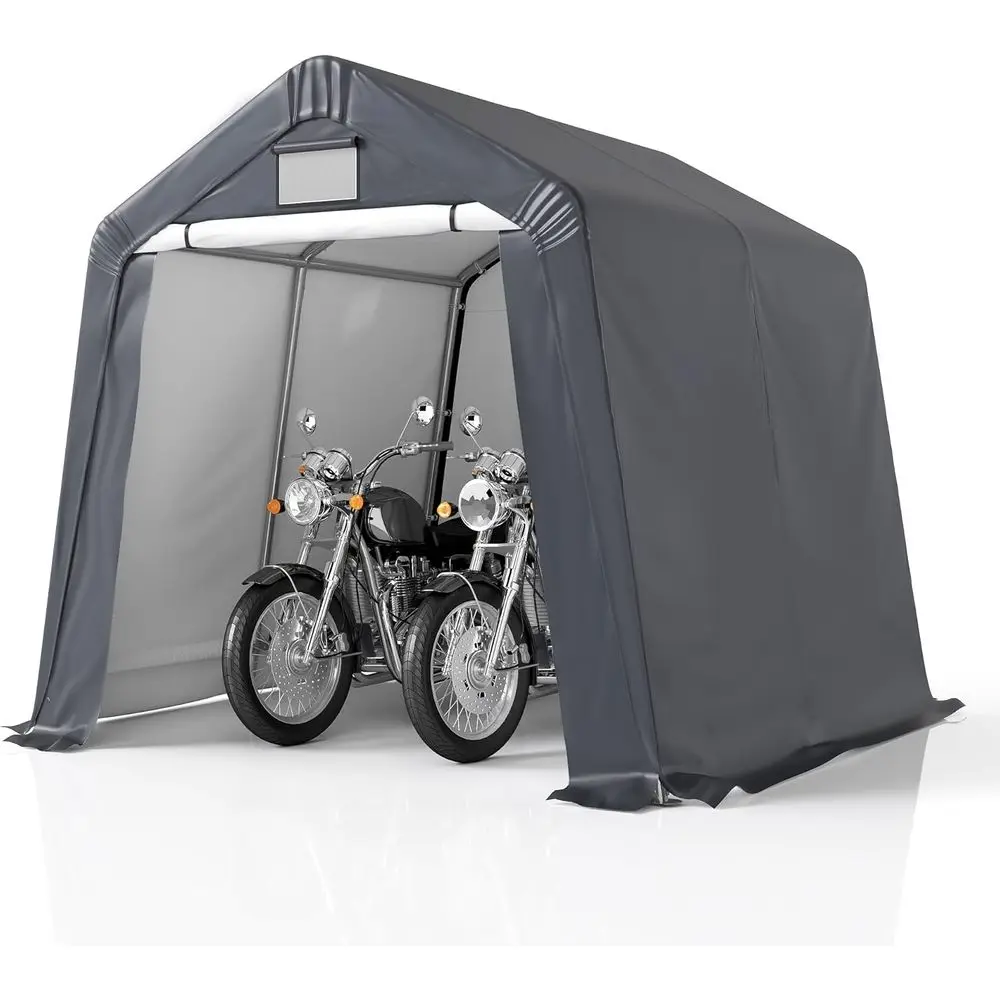 

Durable 8x8 ft Outdoor Storage Tent - Roll-up Windows, Portable Garage for Bikes, ATVs, Motorcycles, Gray