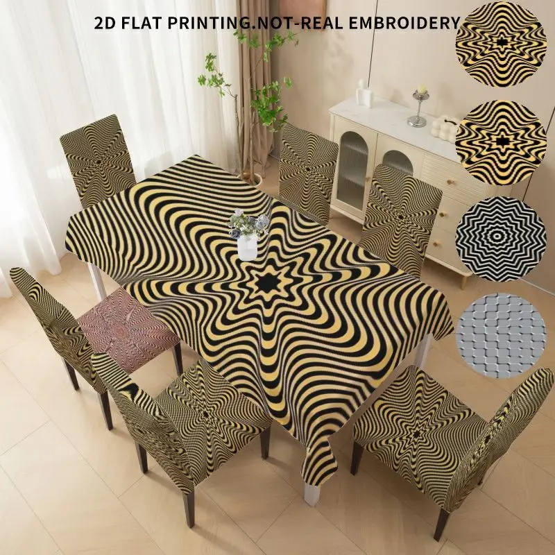 Stretch dining chair cover Bow chair cover Tablecloth, vertigo Abstract line Geometric 2D plane pattern