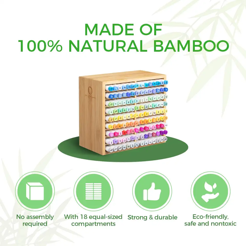 Organizador de marcadores de bambú Ohuhu, almacenamiento de madera para escritorio, sostiene 126 marcadores, bolígrafos, lápices, pinceles de arte, organizador de papelería, porta lápices 2