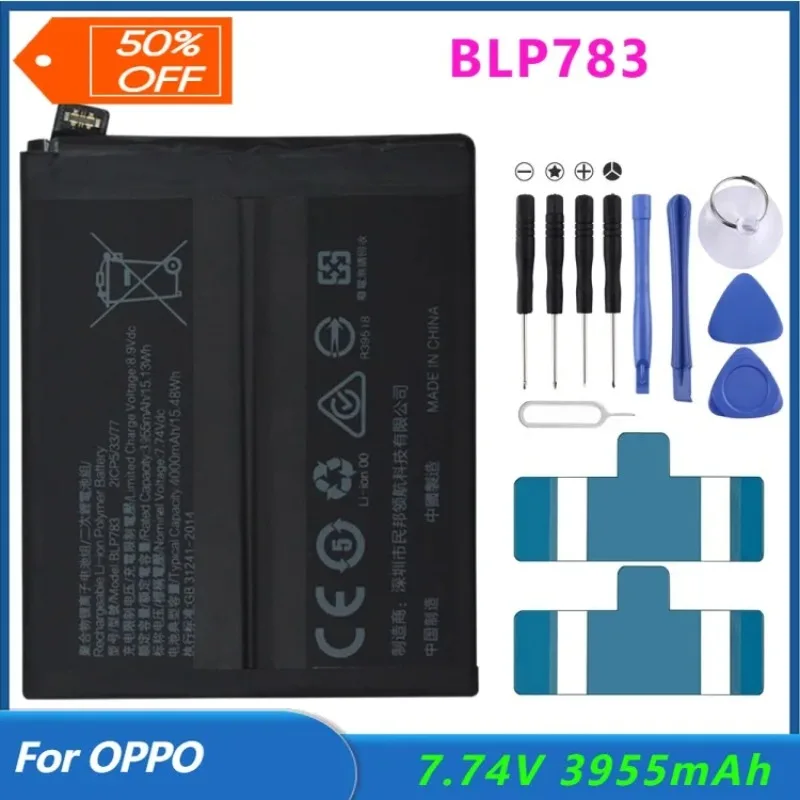 

NEW 7.74V 3955mAh BLP783 Li-Polymer Battery Replacement for OPPO Reno Ace 2 Mobile Phone Batteries With Tools