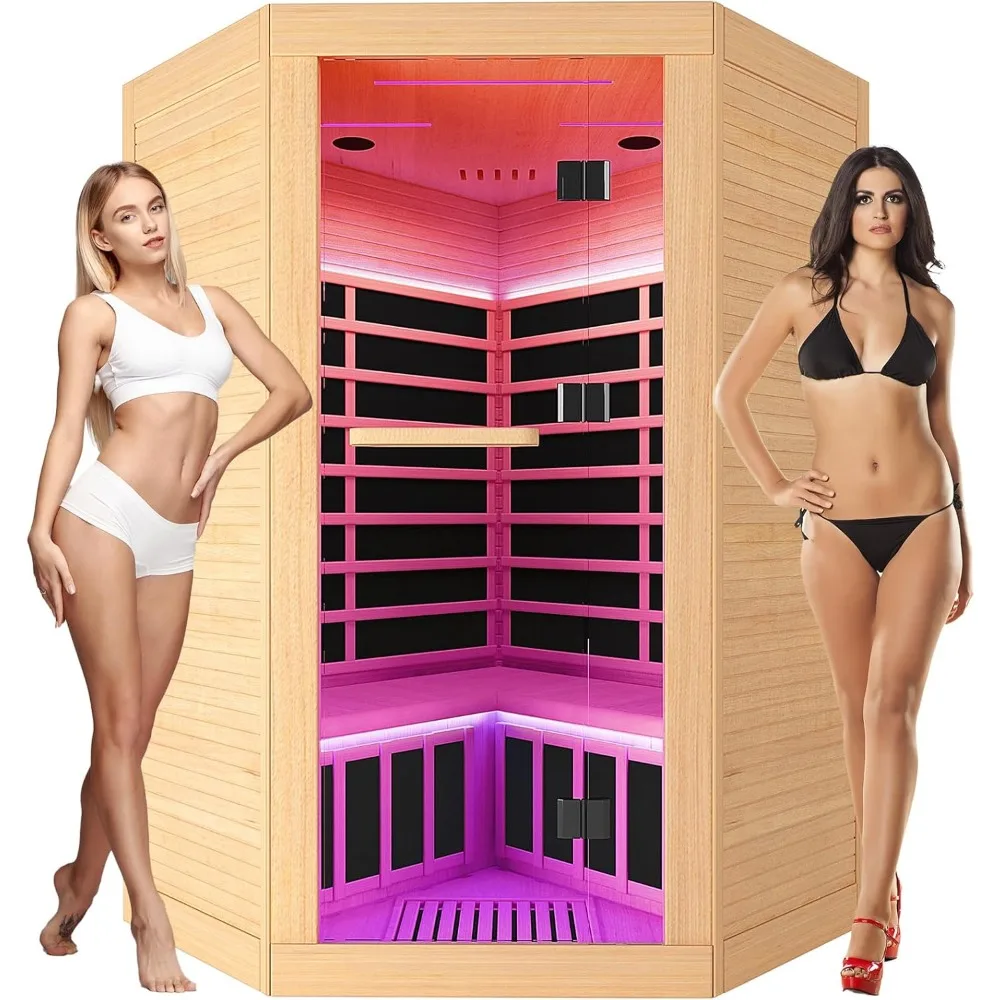 Sauna Two Person Far Infrared Saunas for Home 1 - 3 Person Wood Sauna Canadian Hemlock  Dry Sauna Room with Oxygen Bar Saunas