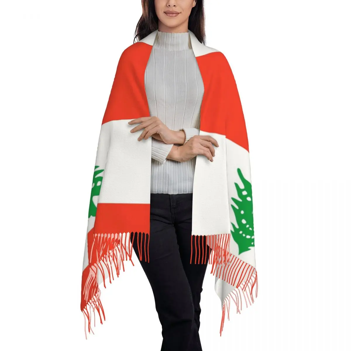 Lebanon Flag Scarf Tassel Scarves Women Soft Warm Shawls and Wraps Large Fall Winter Shawl Wrap