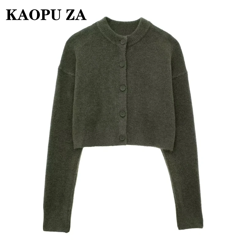 KAOPU ZA 2024 Autumn Woman Casual O-Collar Single-breasted Cardigan Coat Female Fashion Long Sleeve Solid Color Knit Jacket Top