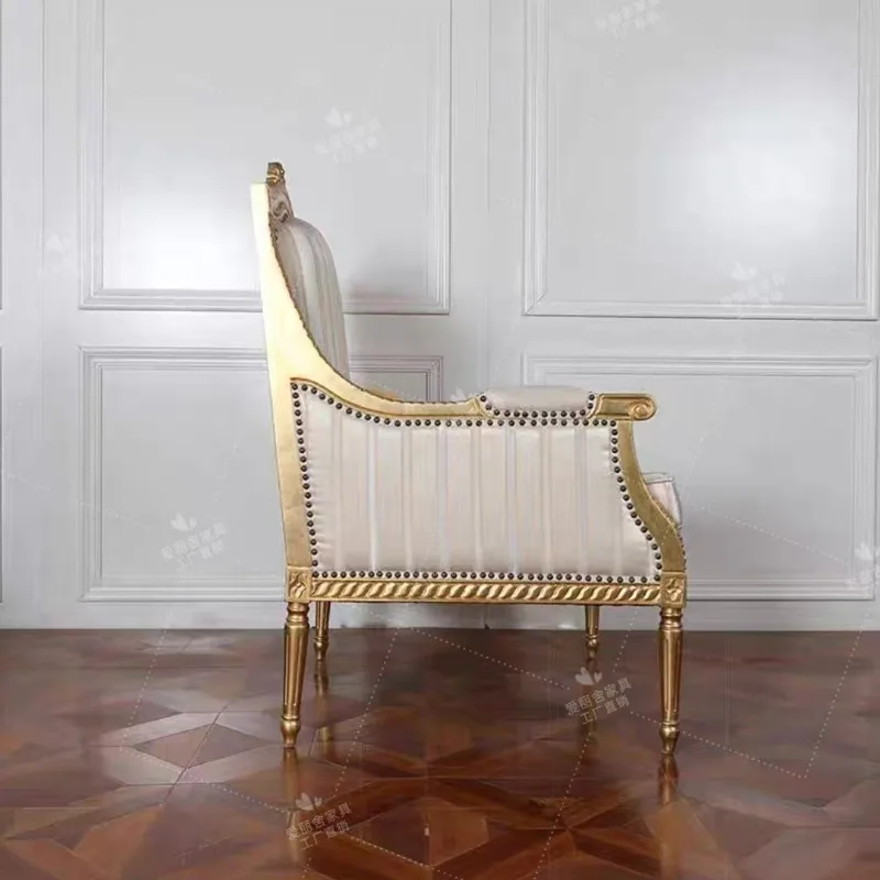 American light luxury solid wood sofa chair French engraved gold single chair living room furniture studio fabric reception chai