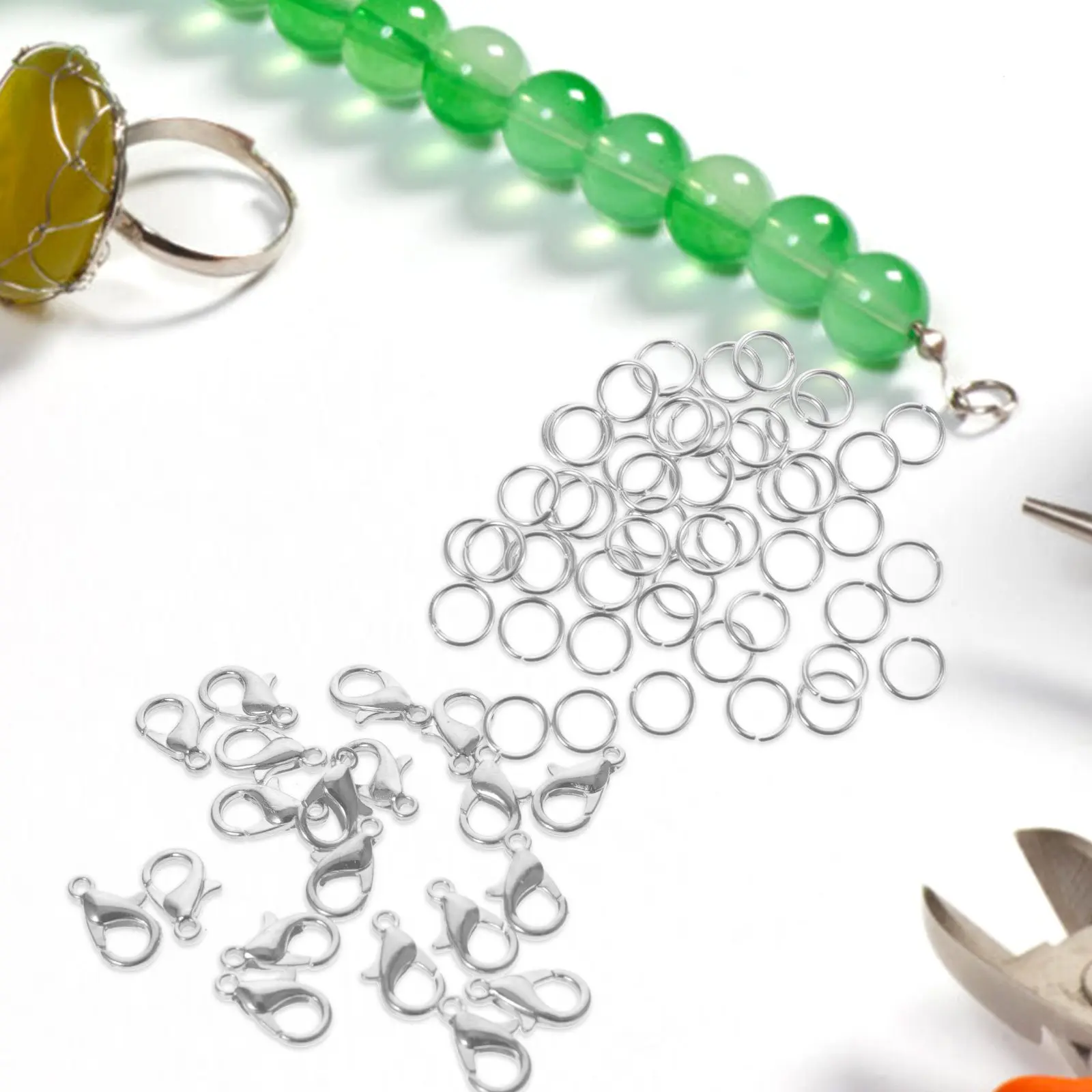 

Набор для изготовления украшений: 1 коробка, комплектующие для бижутерии, железные элементы, застежки, соединительные кольца, обжимные бусины для браслетов и ожерелий