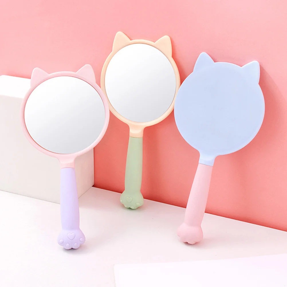 3 pçs gato garra cabeleireiro espelhos handheld maquiagem viagem beleza espelhos claro portátil alça confortável