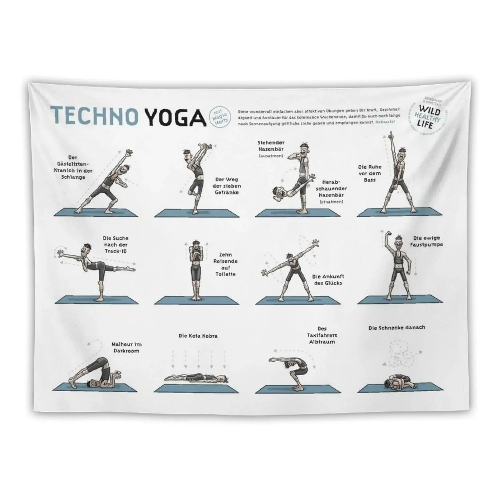 Techno Yoga (German) Tapestry Room Aesthetic Decor For Bedroom Room Decorations Aesthetics Tapestry