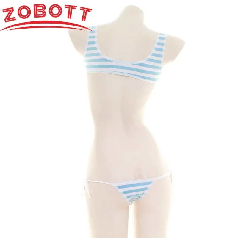 Bikini a rayas azules y blancas, traje de baño, ropa interior para vacaciones, tejido de poliéster de elasticidad moderada diaria, longitud Regular