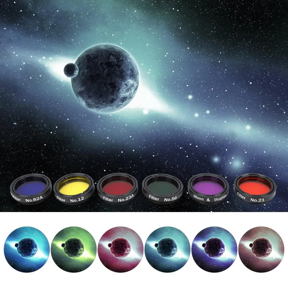 6pcs 1.25 Colorful Telescope Filter Kit w/ Storage Box for Eyepieces & Lens