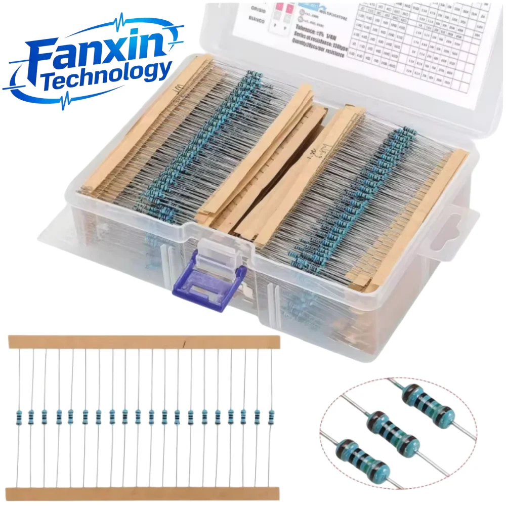 2600-600PCS,130 Values 1/4W 0.25W 1% Metal Film Resistors Assorted Pack Kit Set Lot Resistors Assortment Kits Fixed Resistor