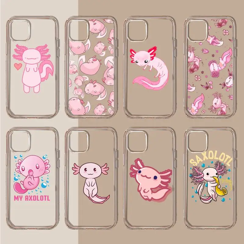 Axolotl lovely cartoon Phone Case Transparent soft For iphone 11 13 12 14 15 pro max mini plus