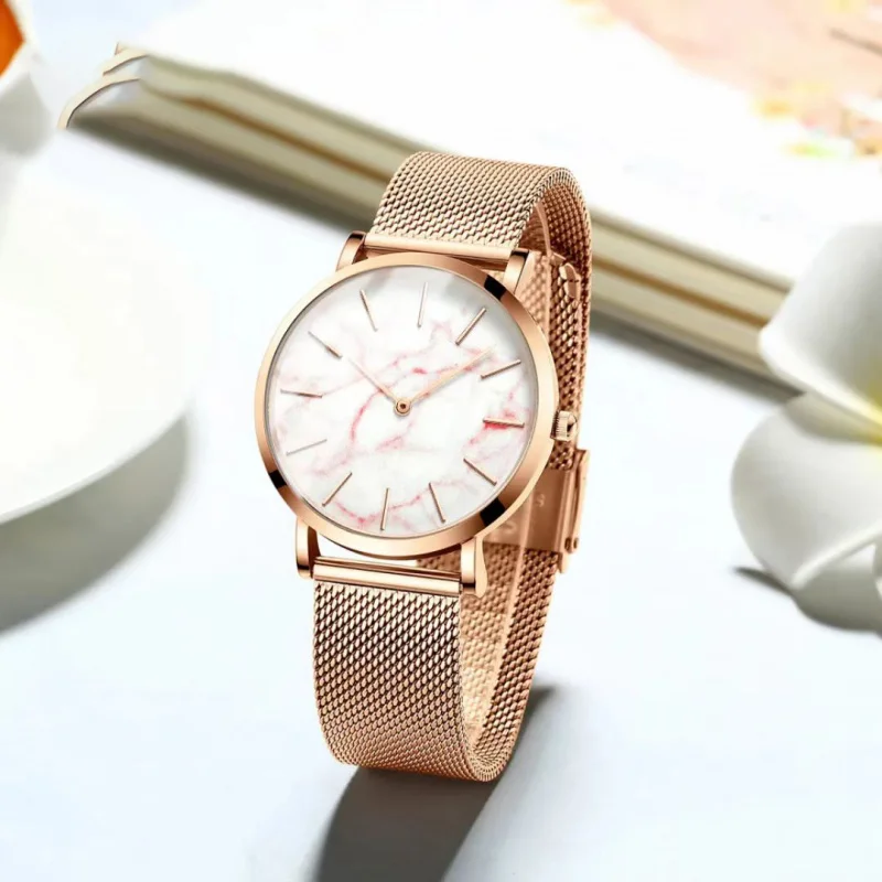 Womens Fashion Marble Face Dial Watches Rose Gold Watch Wrist Brand Your Own Logo Women Luxury Fashion Quartz Watches