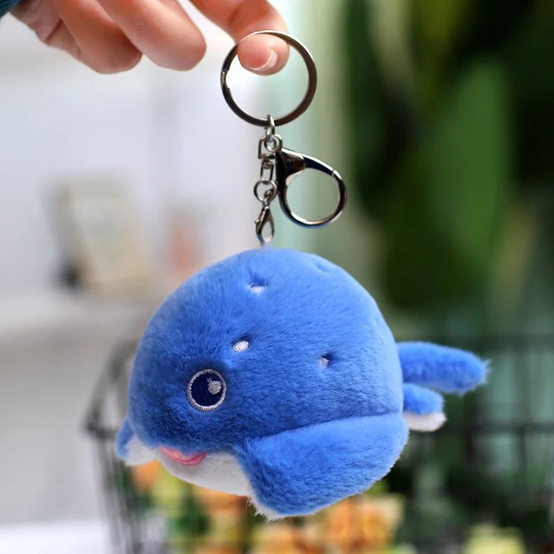 12cm Blue Shark Dolphin Seal Killer Whale Keychain Pendant Doll Stuffed Plush Toy Kids Gift Cartoon Small Mini Marine Animal