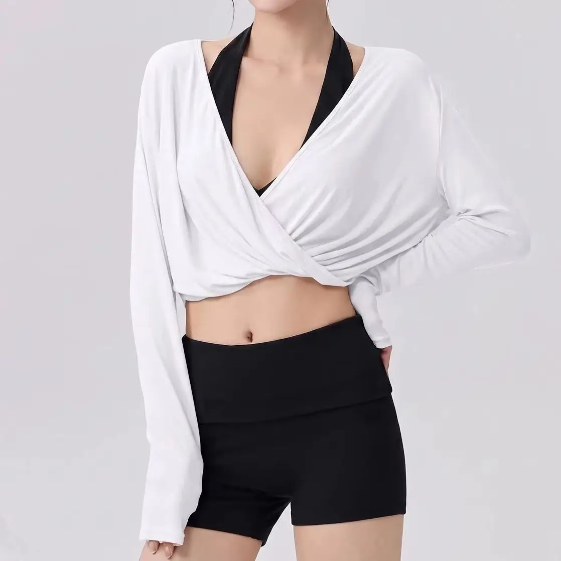 Women Luxury Loose Cropped Long Sleeve Yoga Cover Up Top Casual T Shirt Pilates Training Fitness Outerwear Sports Shirt