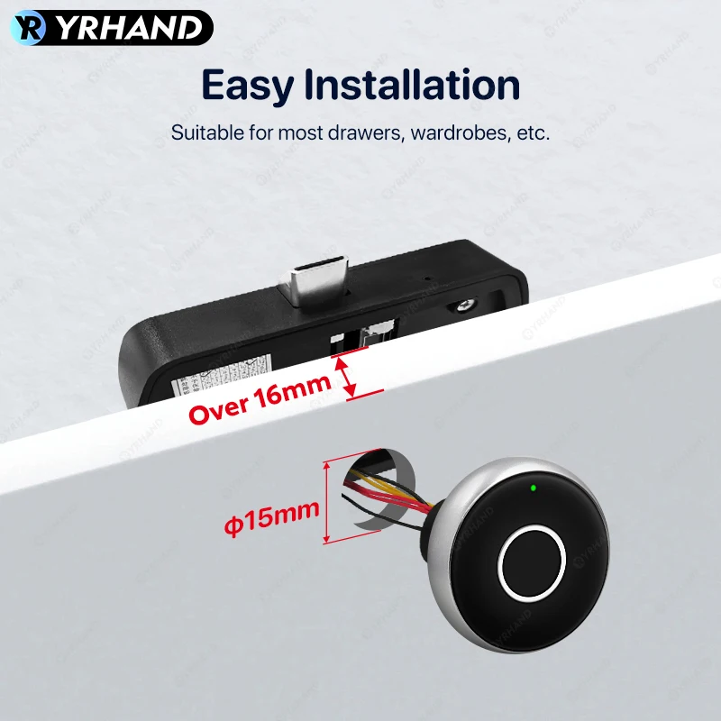 YRHAND tuya App Biometric Fingerprint Drawer battery Cabinet lock Keyless electronic Smart wireless locker Lock for home office