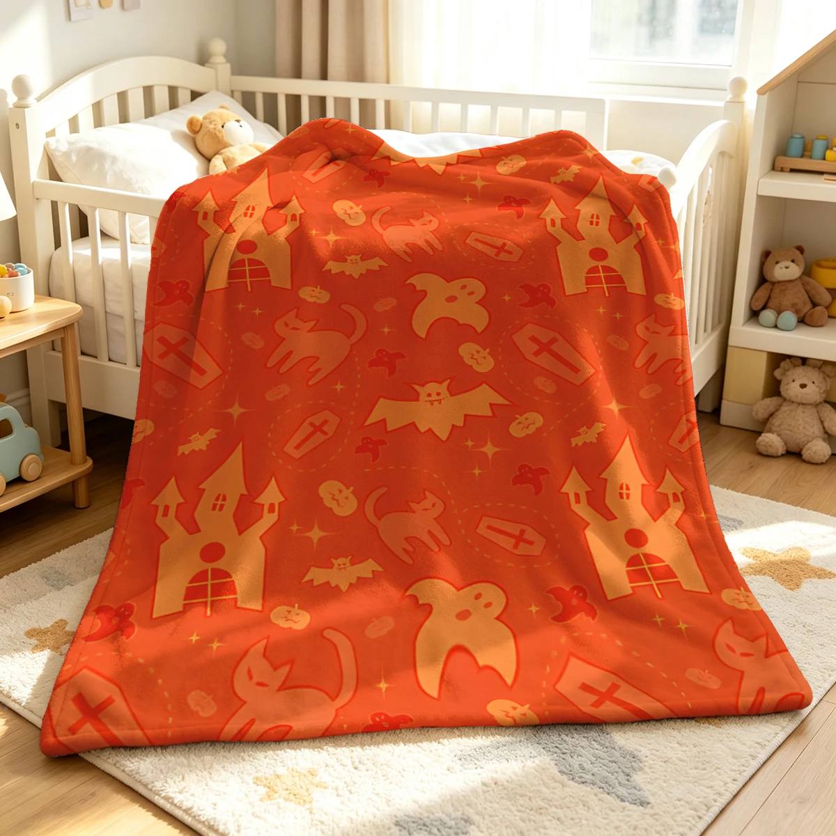 Red Haunted Castle Flannel Blanket Warm Soft Halloween Christmas Decorative Couch Warm Cozy All-Season Gift
