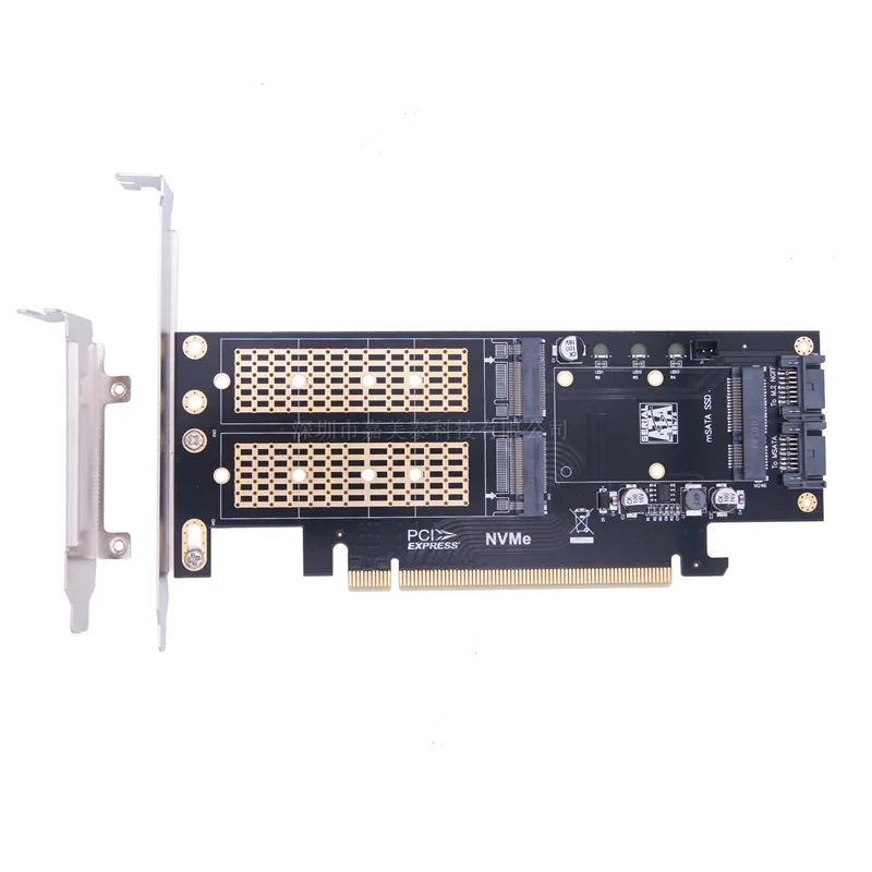 M.2 NVMe NGFF to PCI-E 4X Triple Drive Adapter B+M Key mSATA Three-in-One SSD Expansion Card for Desktop PC Storage Upgrade