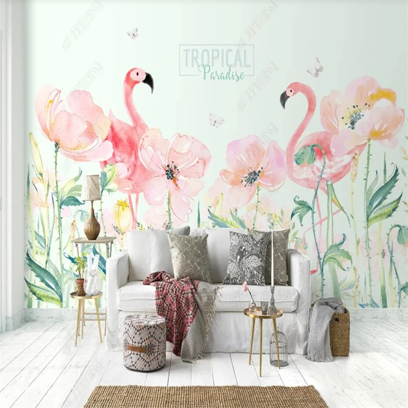 

Nordic Flowers Flamingo Custom Wallpaper Living Room Home Decor Mural 3D Wall Paper Bedroom Decor Wallpapers Papel De Parede