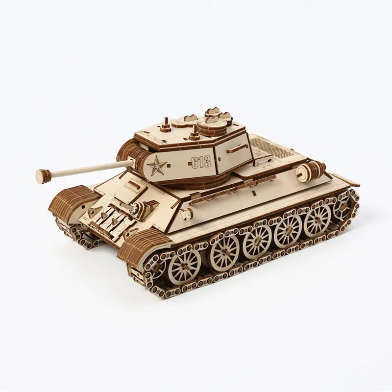 Tank model, wooden three-dimensional puzzle building block manual assembly,  ornament mortise and tenon building block