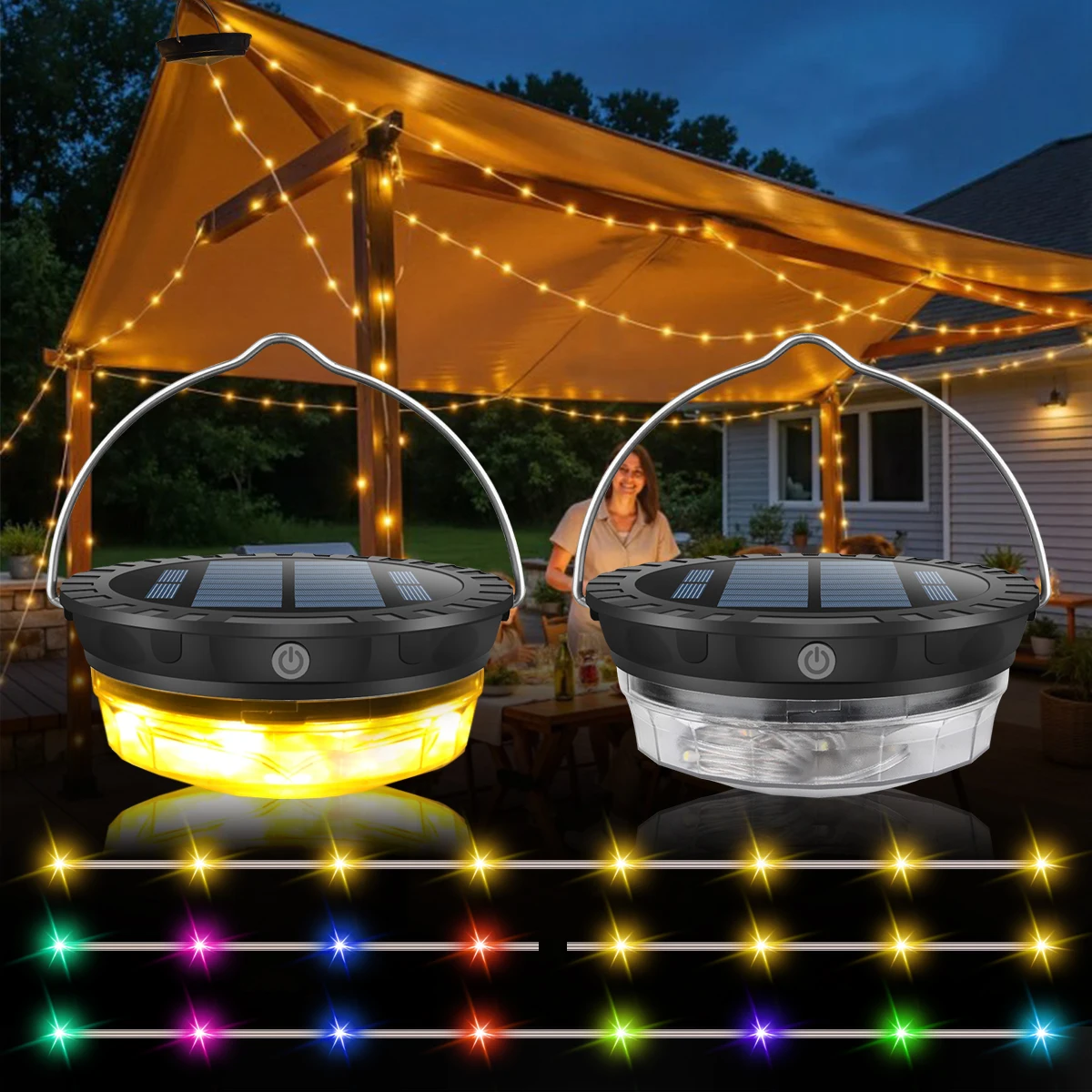 

Camping String Light Solar /USB Rechargeable Waterproof Hanging Outdoor Camping Lantern with 3 Lighting Mode Portable Tent Light