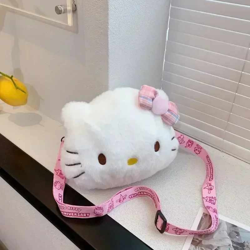 Sanrio Hello Kitty Inclined Shoulder Bag Cute Cartoon Anime KT Cat Kawaii Fashion Plush Single Shoulder Bag Girls Holiday Gifts