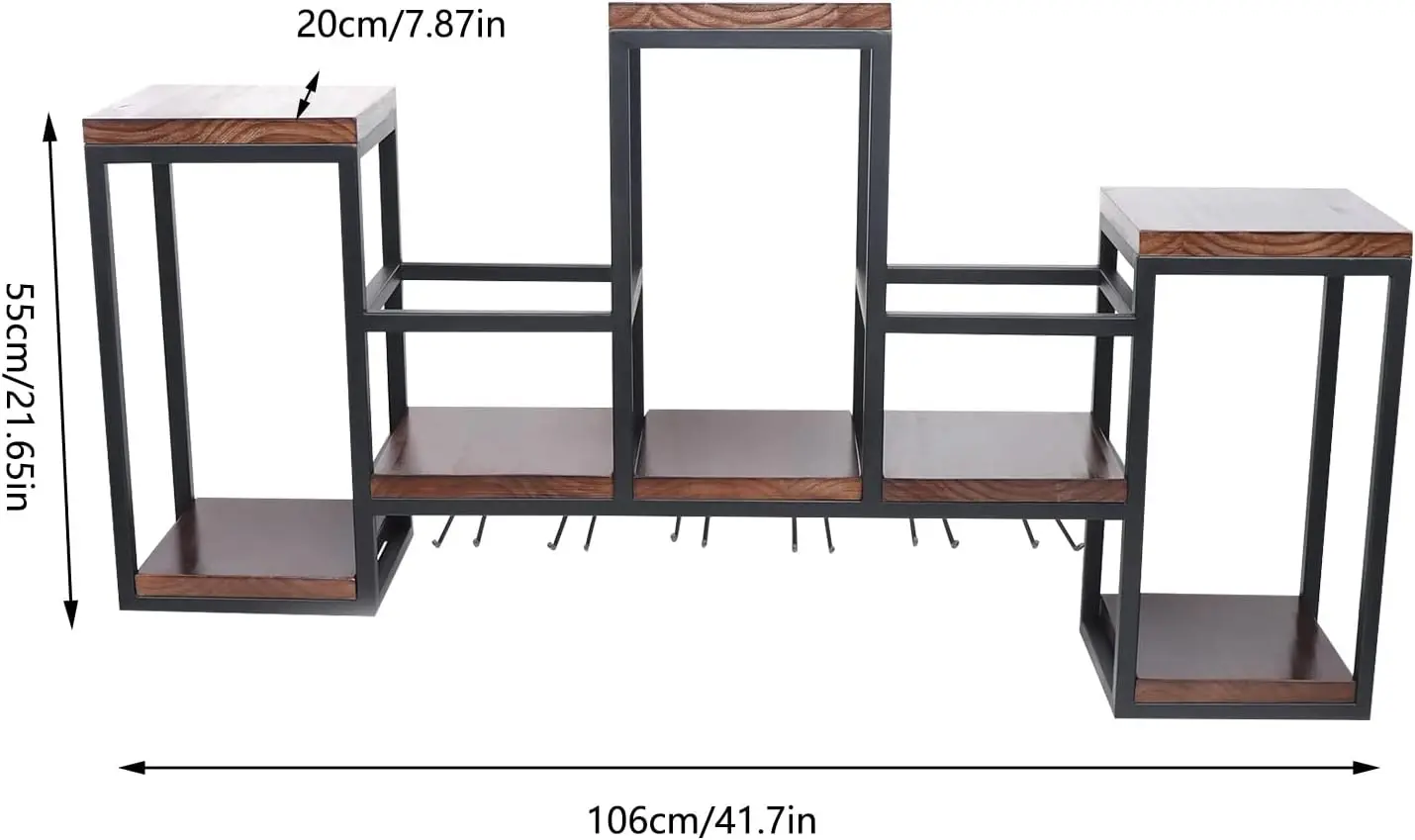 Wijnrek wandgemonteerde plank, industriële hangende flessendisplayopslag met houder, massief houten glazen houder plafond voor barcafé - afbeelding 1