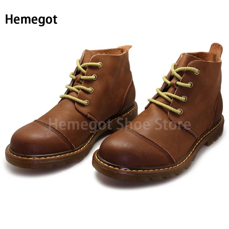 Men\'s High-Top Casual Shoes Genuine Leather Fashion Men Boots Retro Tendon Sole Soft Mid-Top Leather Shoes Trendy Boots