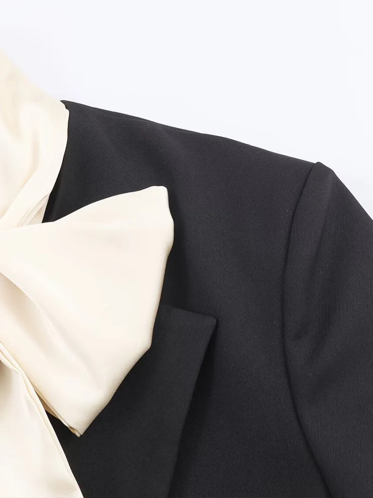 Giacca blazer doppiopetto a maniche lunghe versatile moda donna nuovo arrivo in stile europeo con sciarpa a contrasto.