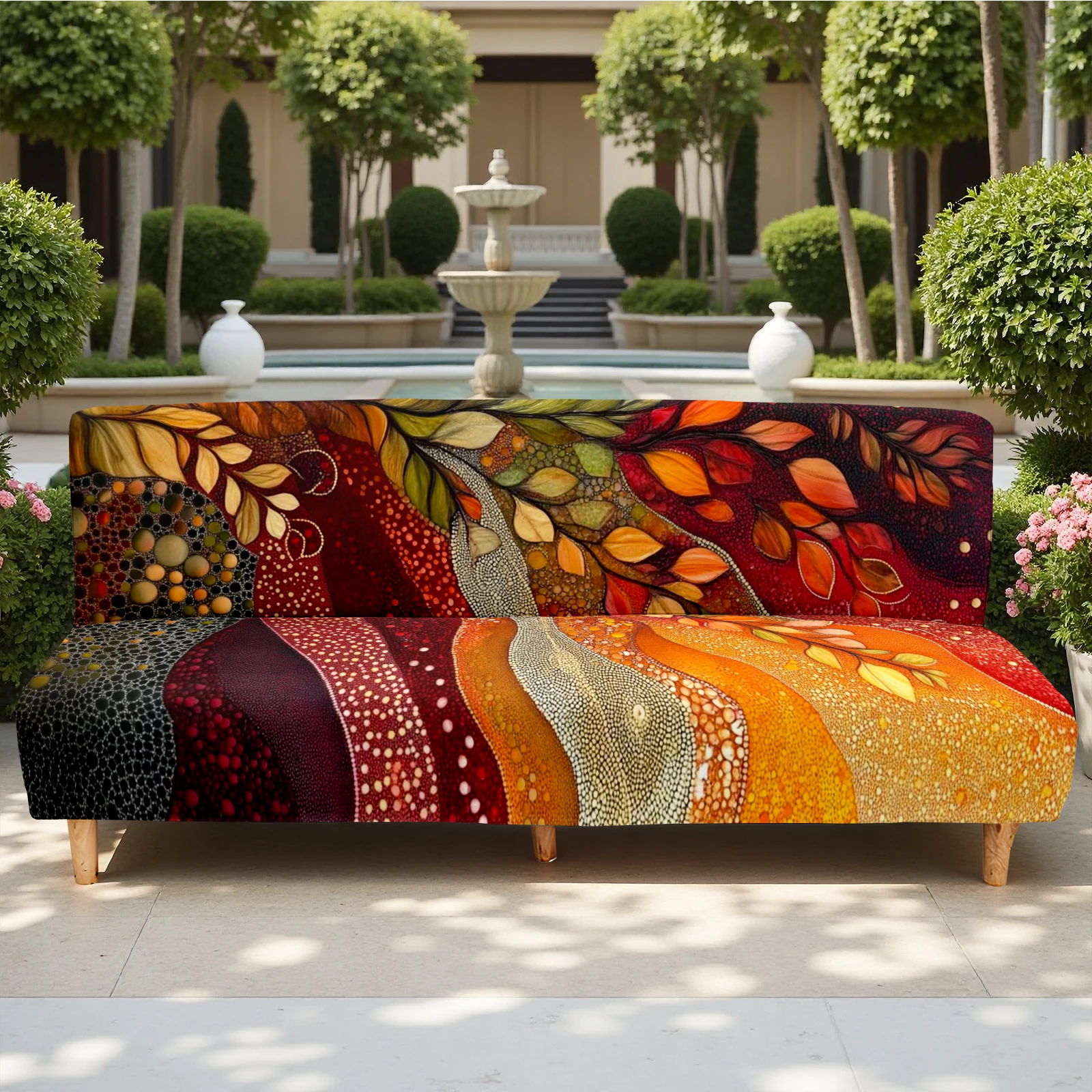 Autumn Leaves Digital Print Outdoor Sofa Bed Cover, Milk Silk Fabric, Elastic Fit, Pet - Friendly, Machine