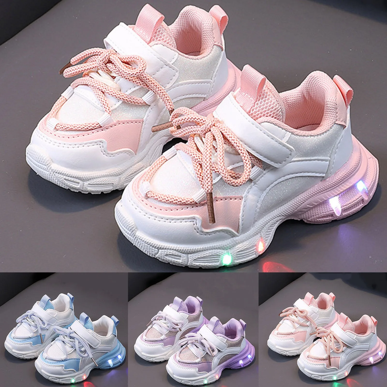 Zapatos con luces LED para niñas, zapatillas deportivas con purpurina a la moda para niños, zapatos informales de princesa para niños, zapatos deportivos transpirables para correr para primavera y otoño