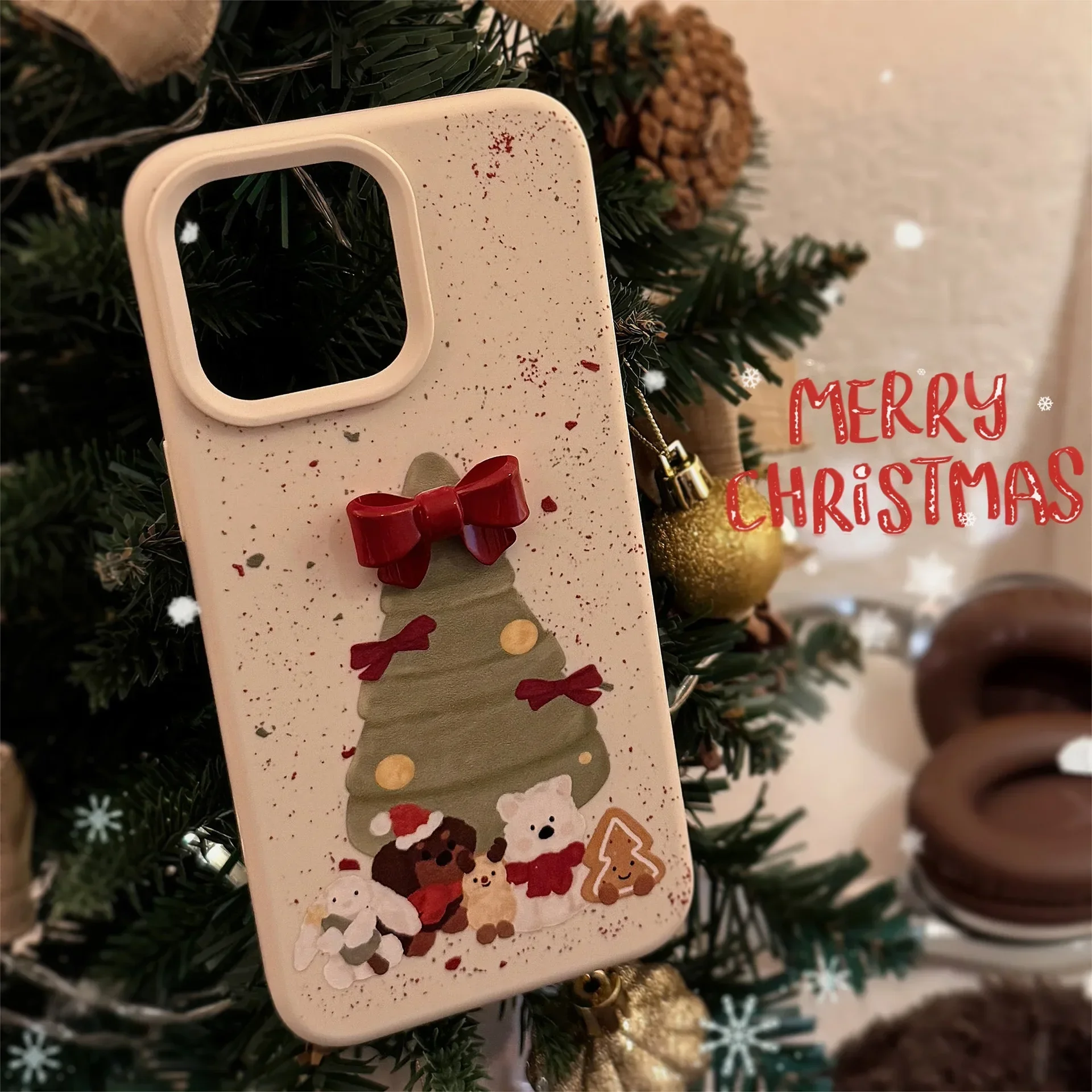 3D Bow Christmas Tree Phone Case for IPhone16 15 14 12 13 11 Pro ProMax Plus X XR Shockproof Phone Cover