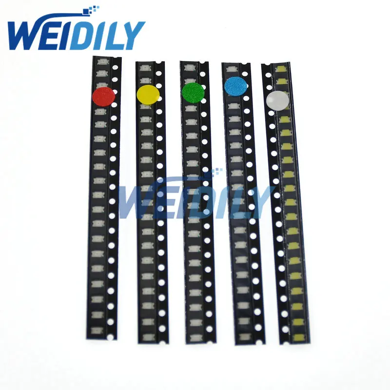 100PCS 1206 SMD LED Kit White Red Blue Green Yellow 20pcs each Super Bright 1206 SMD LED Diodes Bead Package Kit