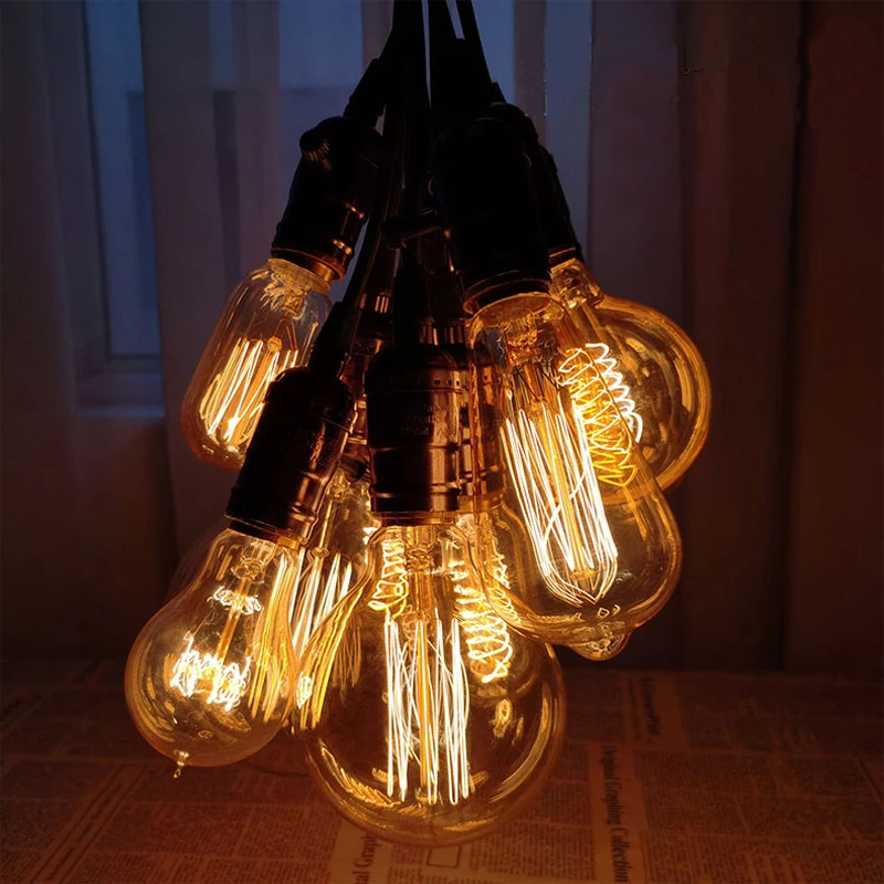 

Retro Edison Bulb E27 220V 40W Light Bulb A60 ST64 T10 T45 G80 G95 Filament Vintage Ampoule Incandescent Spiral Lamp