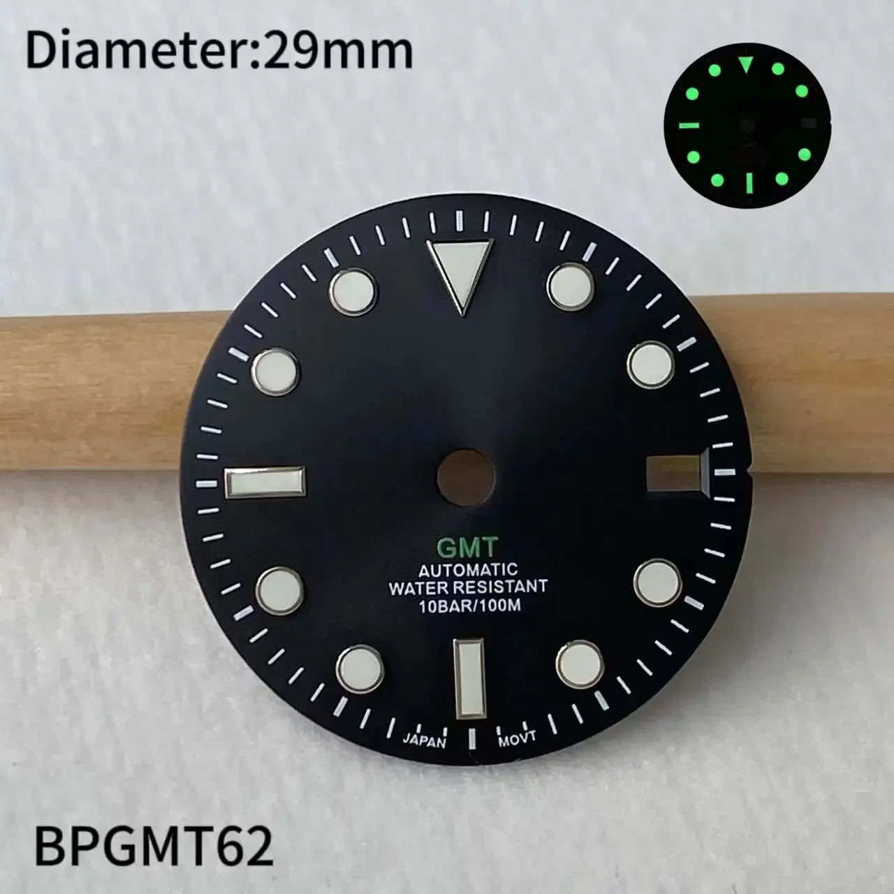 29mm GMT Four Needles Pointers Hands Watch Dial Face Accessory For NH34 Movement Men's Watches Green Luminors Watch Accessories