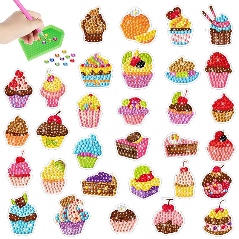 Cupcake diamentowe naklejki malarskie zestaw w kształcie kija farba oznaczona diamentem według numeru 5D sztuka DIY zestaw do rękodzieła dla dzieci