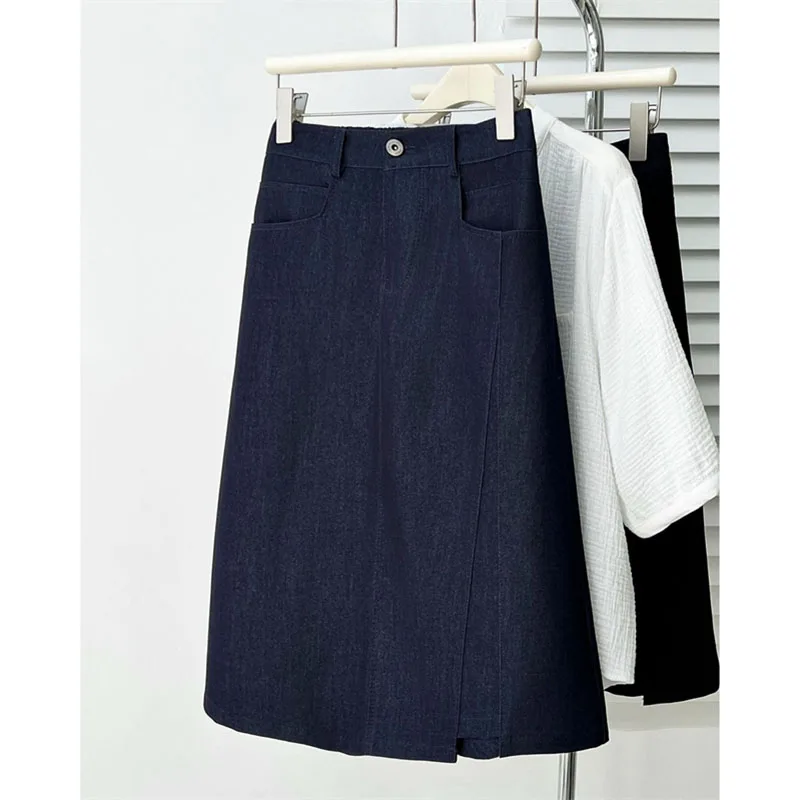 

2026 New Spring Summer Women 's Skirt High Waisted Minimalist Slimming A-line Skirt Button Solid Female Mid Length Casual Pants