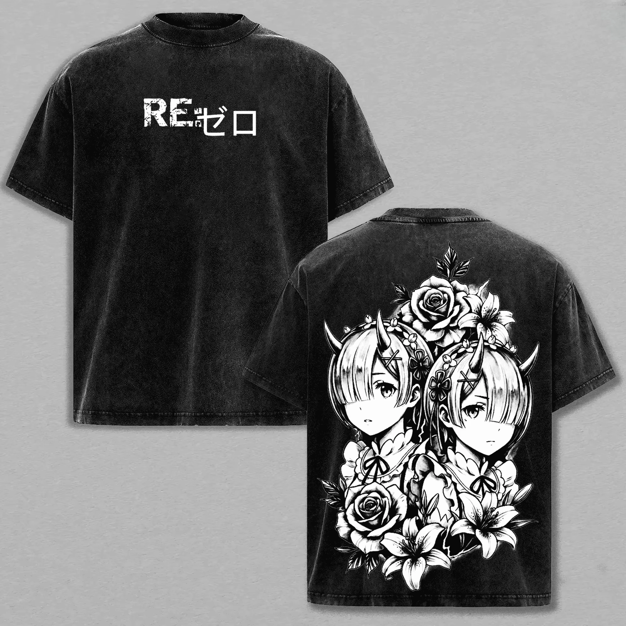 Anime Re ZERO Starting Life in Another World Ram Graphic Print T-shirt Men Women Retro Washed Cotton Oversize Top Summer New Tee