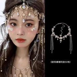 Exotic Bride Wedding Headwear Water Rhinestone Tassel Hair Ball Style Accessories Women's Foreheads