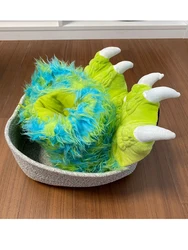 Men's And Women's Winter Rabbit Fur Paw Cotton Slippers Keep Warm And Funny Dinosaur Paw Slippers Cartoon Flat Home Cotton Shoes
