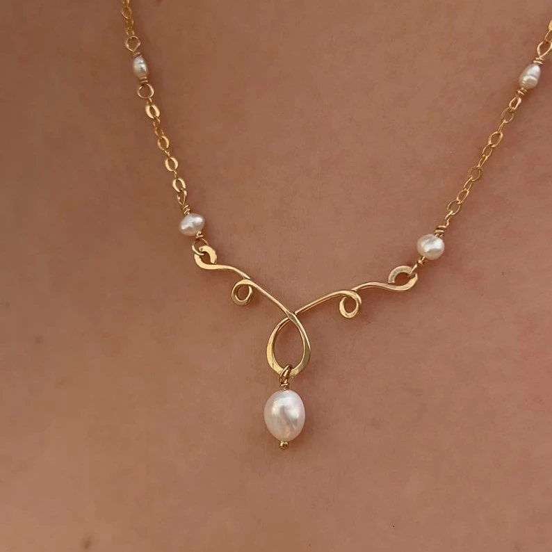 14K Gold Filled/925 Silver Pearl Statement Necklace Handmade  dainty Bridal Jewelry Tarnish Resistant Jewelry Gifts for women