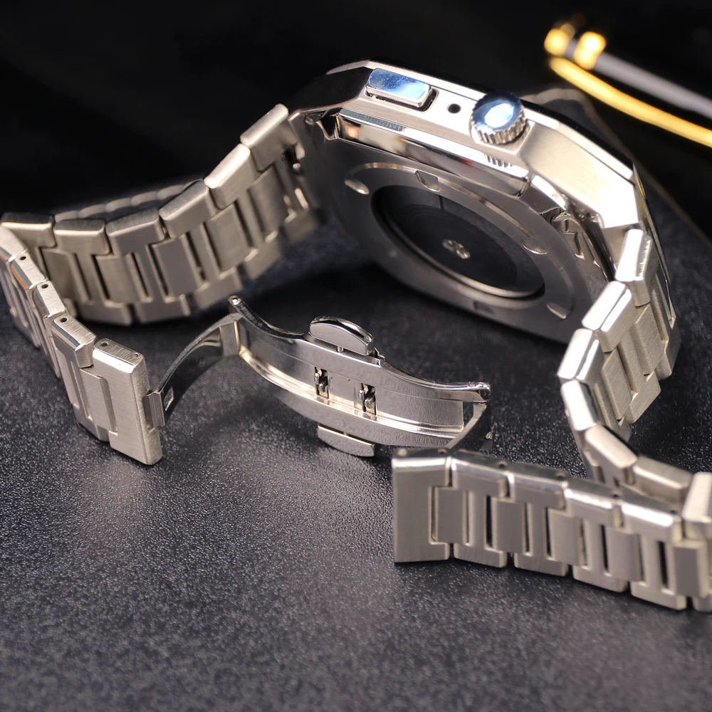 Luxury Modification Kit For Apple Watch Series 9 8 7 45mm 6 5 4 SE 44mm Metal steel Band For iWatch DIY Mod kit Bezel Case Band