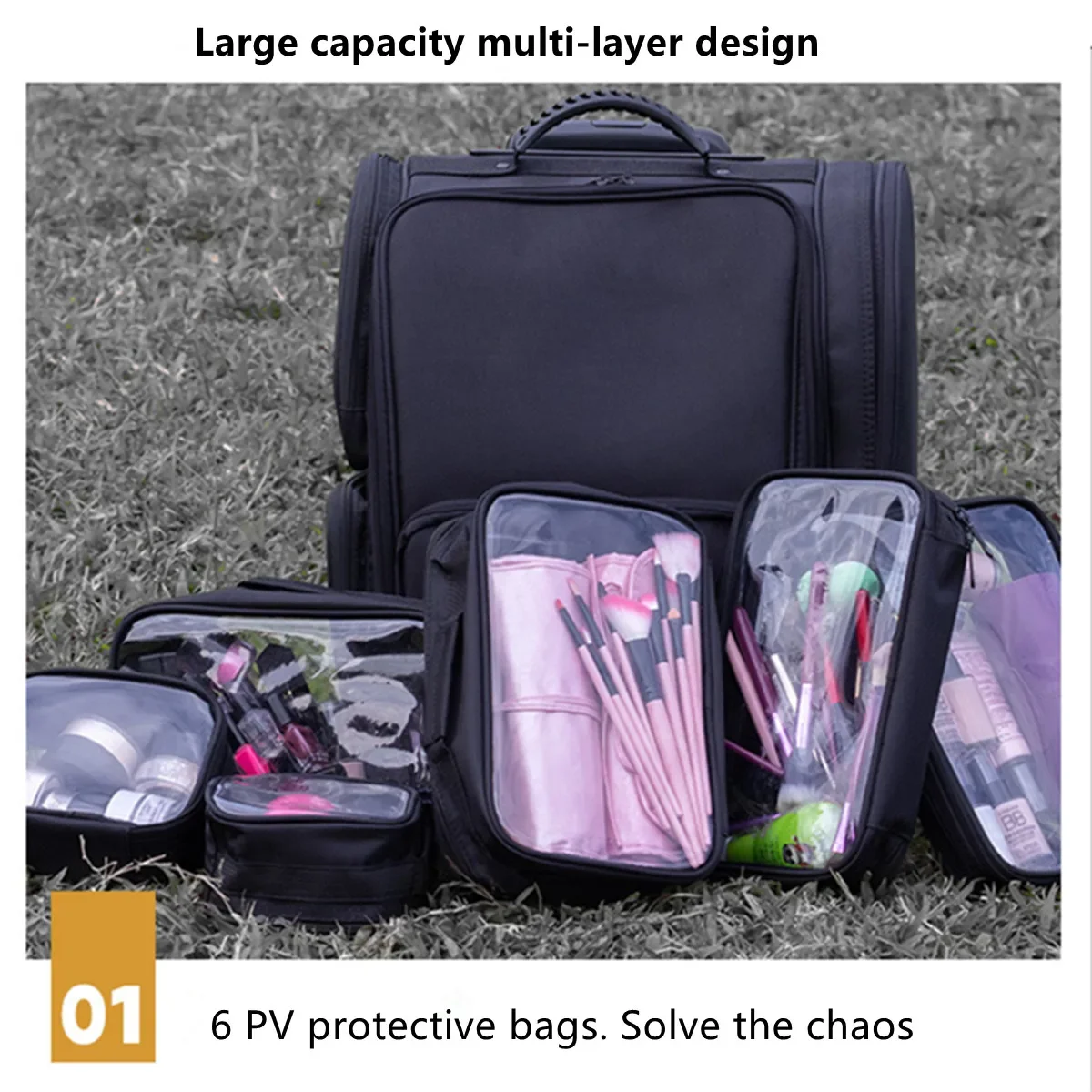 Women Waterproof Makeup Bag Cosmetic Handbag Beauty Trolley Case Make Up Storage Travel Pouch Large Capacity 2 Wheel Toolkit Box