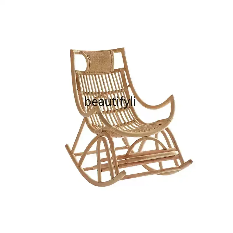 Japanese Rocking Chair Balcony Deckchair Home Living Room Leisure Lazy Natural True Rattan Chair